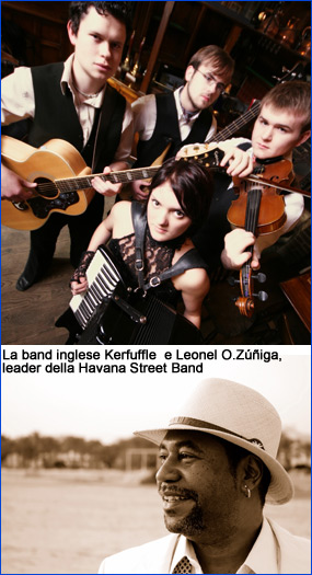 La band inglese "Kerfuffle" e il leader dell'Havana Street Band, Leonel O.Zùniga