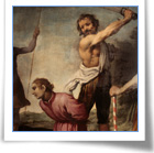 Particolare del dipinto restaurato raffigurante il Martirio dei S.S. Cosma e Damiano